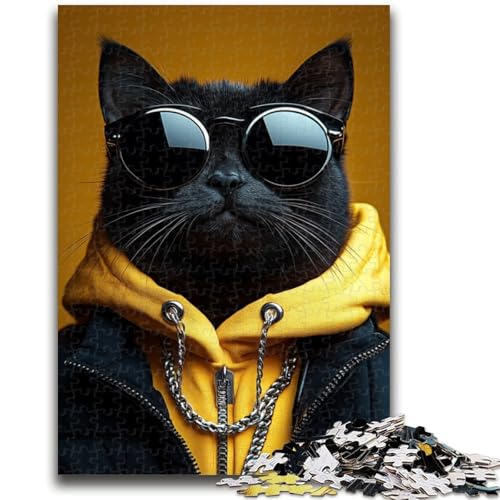 Puzzle mit 1000 Teilen, Katze mit Sonnenbrille, für Teenager, Geschenke, Quizspiel, Wanddekoration, einzigartige Geburtstags (50x75cm) von AADSAZA