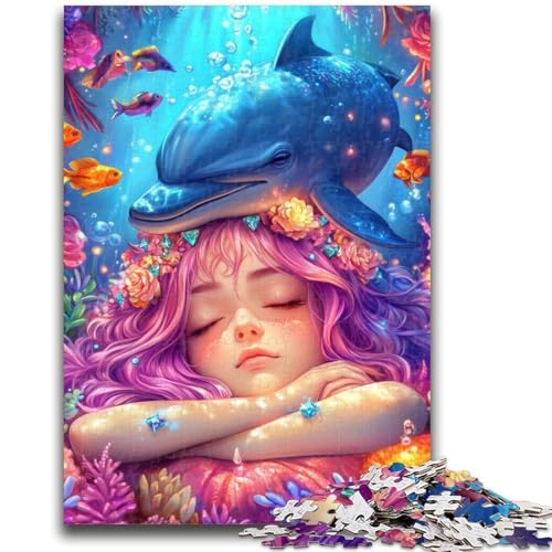 Puzzle mit 1000 Teilen, Motiv: Delfin und Mädchen, für Teenager, Geschenke, Quizspiel, Wanddekoration, einzigartige Geburtstags (50x75cm) von AADSAZA