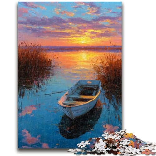 Puzzle mit 1000 Teilen „Kleines Boot bei Sonnenuntergang“ für Erwachsene, Lernspielzeug für die ganze Familie mit passendem Poster und Quizblatt (38x26cm) von AADSAZA