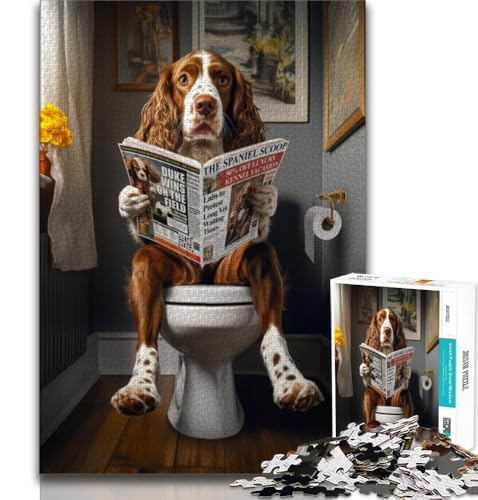 Puzzle mit 1000 Teilen für Erwachsene, Springer Spaniel auf der Toilette, hilft dem Gehirn beim Trainieren, süchtig machendes Spielzeug zur Förderung der Geduld, Geschenk zum Geburtstag (38x26cm) von AADSAZA