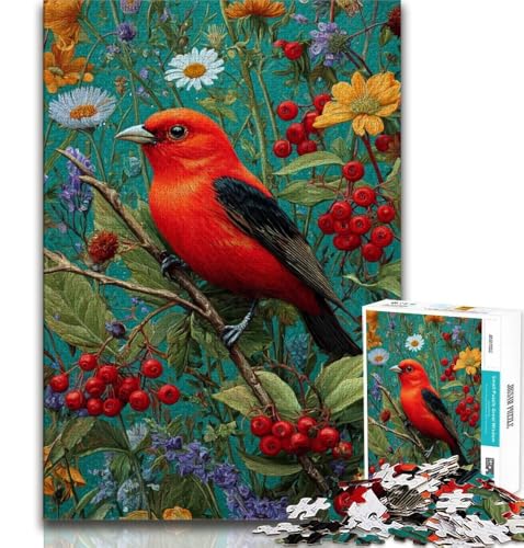 Puzzle mit 1000 Teilen für Erwachsene und Jugendliche, roter Vogel und Blumen, Stressabbau, Wunschliste zum Zeitvertreib zu Hause mit Weihnachtsmann (75x50cm) von AADSAZA
