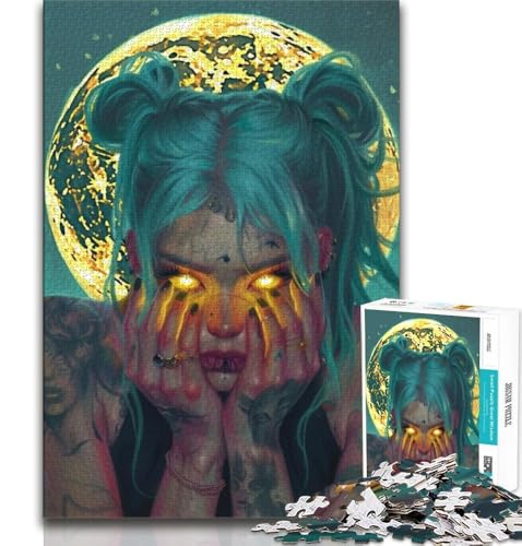 Puzzle mit 1000 Teilen für Teenager, schönes Anime-Mädchen mit Mond, Herausforderung der Gehirnintelligenz, süchtig machendes Spielzeug, Geburtstagsgeschenk, Geschenke, Wandkunst (38x26cm) von AADSAZA