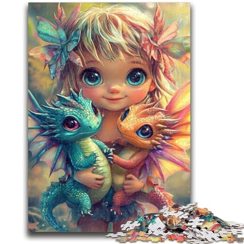Puzzle mit 1000 Teilen für Teenager mit kleinem Mädchen und Drachen, entspannendes intellektuelles Lernspielzeug, Geburtstagsgeschenk, Geschenke, Wandkunst (38x26cm) von AADSAZA