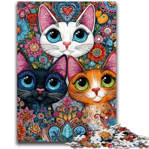 Puzzle mit DREI Katzen, 1000 Teile, für Teenager, Geschenke, Lernspiele, Herausforderungsspielzeug, einzigartige Heimdekoration und Geschenke (38x26cm) von AADSAZA