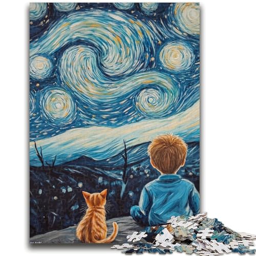 Puzzle mit Katze und kleinem Jungen für Erwachsene, 1000 Teile, anspruchsvoll zu vervollständigen, Aber unterhaltsames und humorvolles Lernspiel zum Geburtstag (38x26cm) von AADSAZA