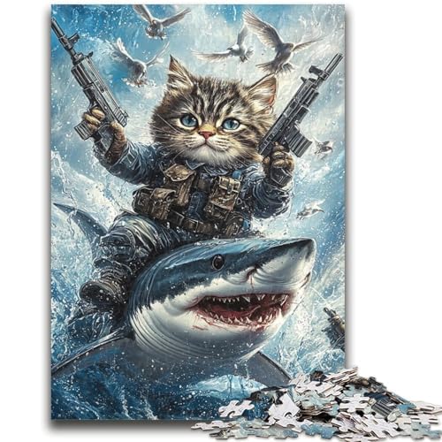 Puzzle mit Katzen- und Haimotiv, 1000 Teile, für Erwachsene und Jugendliche, Spielzeug, Lernspiele, Stressabbau, tolle Geschenke und Spielzeuge (38x26cm) von AADSAZA