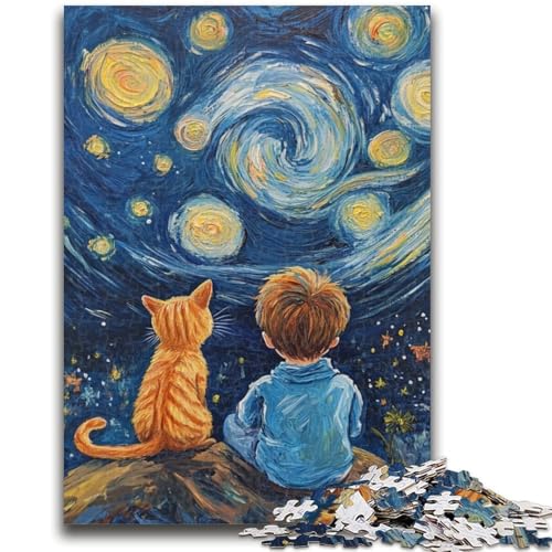 Puzzle mit Katzen und kleinen Jungen für Erwachsene und Teenager, 1000 Teile, hilft dem Gehirn, süchtig machendes Spielzeug zu trainieren, um Geduld zu fördern, geeignet für Paare (50x75cm) von AADSAZA