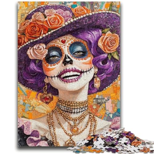 Puzzle mit Totenkopfmädchen im mexikanischen Stil für Teenager, 1000 Teile, anspruchsvolles Spiel und Familienspiel mit vollständig ineinandergreifenden, zufällig geformten Teilen (38x26cm) von AADSAZA