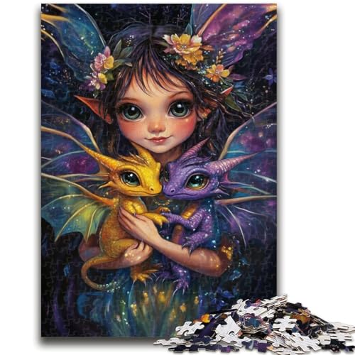 Puzzle mit kleinen Mädchen und Drachen für Erwachsene und Teenager, 1000 Teile, hilft dem Gehirn, süchtig machendes Spielzeug zu trainieren, um Geduld zu fördern, EIN Kunstwerk (38x26cm) von AADSAZA