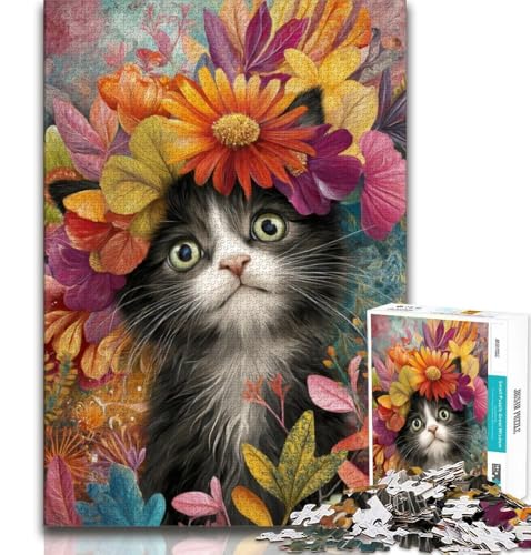 Puzzles für Erwachsene und Jugendliche, Blumenkatze, Lernspiele, Heimdekoration, Lernspiel für Geburtstag, Weihnachten (38x26cm) von AADSAZA