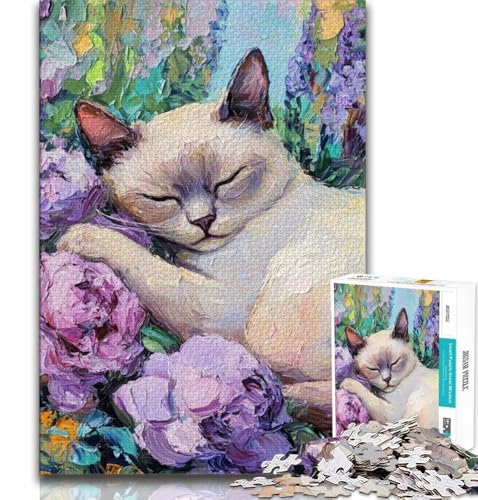 Puzzles für Erwachsene und Jugendliche, Blumenkatze, anspruchsvolles Spiel und Lernspiel für die ganze Familie zum Geburtstag, Weihnachten (75x50cm) von AADSAZA