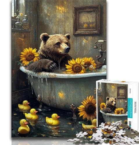 Puzzles für Erwachsene und Jugendliche, Braunbär in der Toilette, Lernspiele, Heimdekoration, Lernspiel für Geburtstag, Weihnachten (75x50cm) von AADSAZA