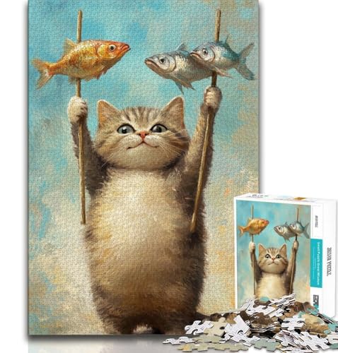 Puzzles für Erwachsene und Jugendliche, Katzenangeln, Lernspiele, Heimdekoration, Lernspiel für Geburtstag, Weihnachten (38x26cm) von AADSAZA