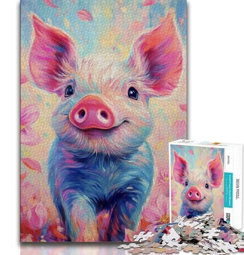 Puzzles für Erwachsene und Jugendliche, Ölgemälde eines Schweinebabys, anspruchsvolles Spiel und Lernspiel für die ganze Familie zum Geburtstag, Weihnachten (75x50cm) von AADSAZA