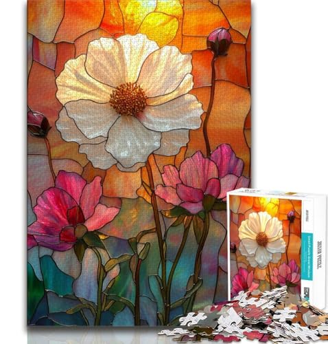 Puzzles für Erwachsene und Jugendliche, Puzzle mit Buntglasblumen, anspruchsvolles Spiel, ganze Familie (38x26cm) von AADSAZA