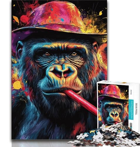 Puzzles für Erwachsene und Jugendliche, Schimpanse raucht, Lernspiele, Heimdekoration, Lernspiel für Geburtstag, Weihnachten (38x26cm) von AADSAZA