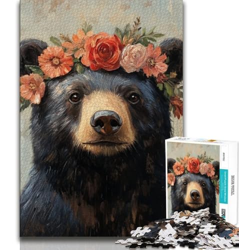 Puzzles für Erwachsene und Jugendliche, Schwarzbärblumen, anspruchsvolles Spiel und Lernspiel für die ganze Familie zum Geburtstag, Weihnachten (38x26cm) von AADSAZA