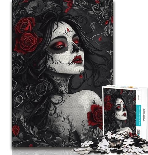 Puzzles für Erwachsene und Jugendliche, Totenkopfmädchen, Lernspiele, Heimdekoration, Lernspiel für Geburtstag, Weihnachten (75x50cm) von AADSAZA