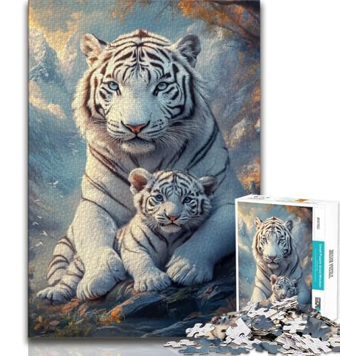 Puzzles für Erwachsene und Jugendliche, weißer Tiger, Lernspiele, Heimdekoration, Lernspiel für Geburtstag, Weihnachten (38x26cm) von AADSAZA