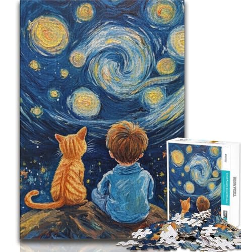 Puzzles für Erwachsene und Teenager, Puzzle „Katze und Kleiner Junge“, pädagogisches Spielzeug zum Stressabbau, ganze Familie (38x26cm) von AADSAZA