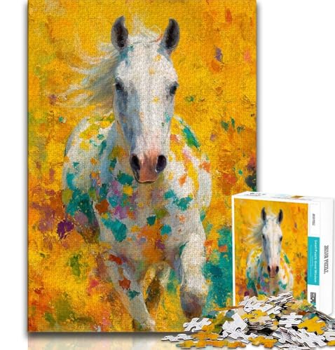 Puzzles für Erwachsene und Teenager, Puzzle „Weißes Pferd malen“, Familienunterhaltungsspielzeug mit passendem Poster und Quizblatt (38x26cm) von AADSAZA