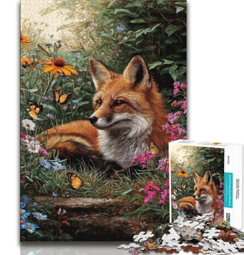 Puzzles für Teenager, 1000-teiliges Puzzle, Fuchs und Blumen, künstlerische Wanddekoration und Geburtstagsgeschenkidee für Freunde, Home Office (75x50cm) von AADSAZA
