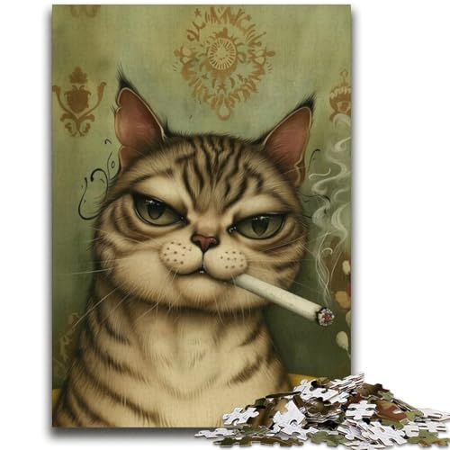 Rauchende Katze Puzzle 2000 Teile für Erwachsene und Jugendliche, Spielzeug, Lernspiele, Stressabbau, tolle Geschenke und Spielzeuge (70x100cm) von AADSAZA
