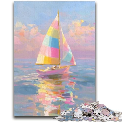 Regenbogen-Segelboot-Puzzles für Erwachsene 1000, Lernspielzeug, Familienspiele mit passendem Poster und Quizblatt (38x26cm) von AADSAZA