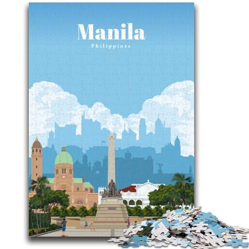Reise nach Manila-Puzzle mit 1000 Teilen für Erwachsene, anspruchsvolles Spiel und Familienspaß mit vollständig ineinandergreifenden, zufällig geformten Teilen (38x26cm) von AADSAZA