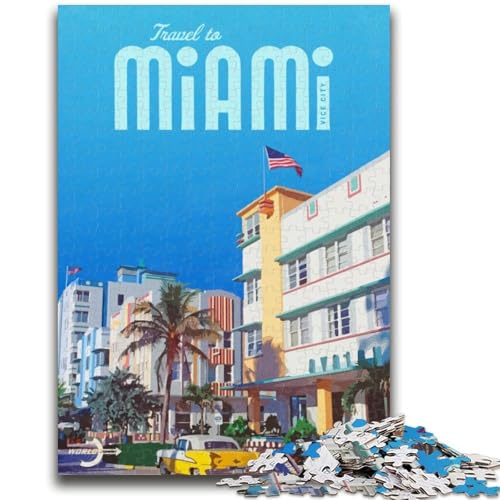 Reise-nach-Miami-Puzzles für Erwachsene und Jugendliche, 1000-teiliges Puzzle, anspruchsvolles Spiel und Familienspiel mit vollständig ineinandergreifenden, zufällig geformten Teilen (38x26cm) von AADSAZA