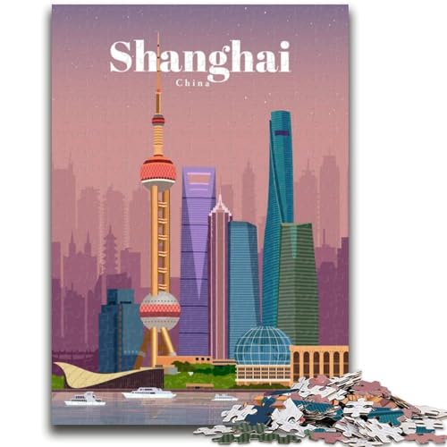 Reise-nach-Shanghai-Puzzles für Erwachsene und Teenager, anspruchsvolles Spiel und Familienspiel, ganze Familie (50x75cm) von AADSAZA