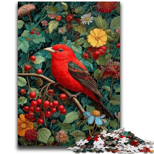 Roter Vogel und Blumen, 1000 Teile, Puzzle für Erwachsene und Jugendliche, Spielzeug, Lernspiele, stressabbauende Wanddekoration (50x75cm) von AADSAZA