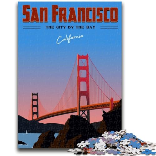 San Francisco Reise-Puzzle 1000 Teile für Teenager-Geschenke, anspruchsvolles Spiel und Familienspiel, Wanddekoration, einzigartige Geburtstags (38x26cm) von AADSAZA
