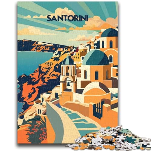 Santorini Sunlit Domes Puzzle 1000 Teile für Erwachsene, Lernspielzeug, Familienspiele mit passendem Poster und Quizblatt (50x75cm) von AADSAZA
