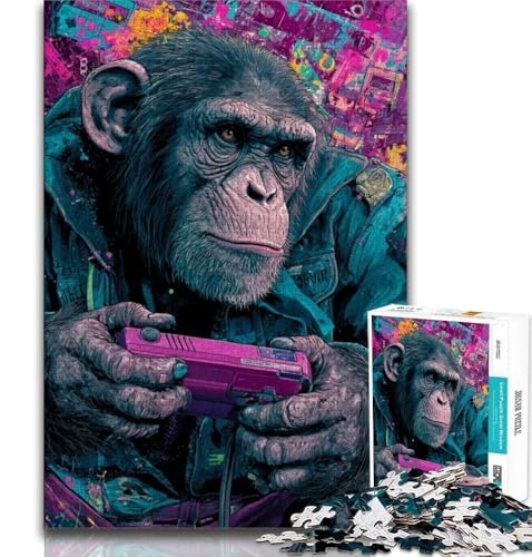 Schimpansen Spielen Spiele, 1000-teiliges Puzzle für Erwachsene, Geschenke, helfen dem Gehirn, süchtig machendes Spielzeug zu trainieren, um Geduld zu fördern, geeignet für Paare (38x26cm) von AADSAZA