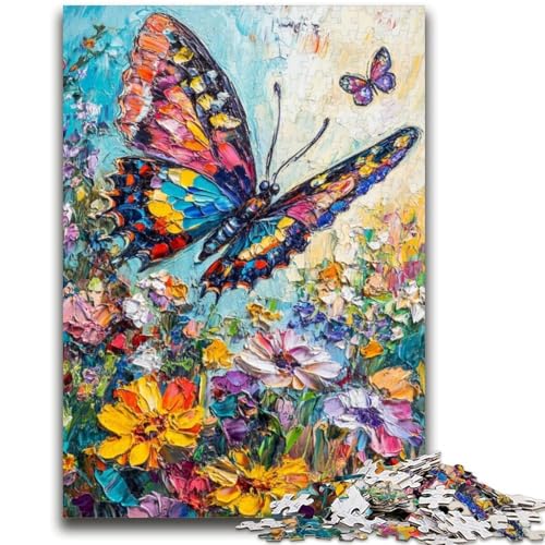 Schmetterling auf den Blumen, 1000-teiliges Puzzle für Teenager, Geschenke, dekomprimierendes intellektuelles Lernspielzeug, Wichtelgeschenke (38x26cm) von AADSAZA