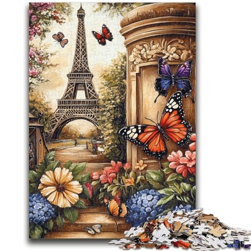 Schmetterlingsblumen-Eiffel-Puzzle für Teenager, 1000 Teile, dekomprimierendes intellektuelles Lernspielzeug, tolle Geschenke und Spielzeuge (50x75cm) von AADSAZA