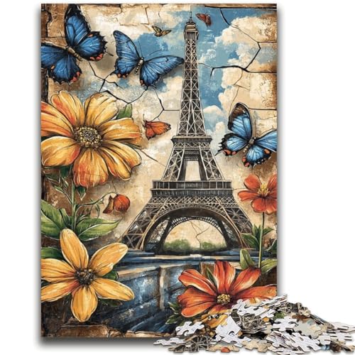 Schmetterlingsblumen-Eiffelturm-Puzzle 1000 Teile für Teenager, Denkspiel, Wanddekoration, einzigartige Geburtstags (50x75cm) von AADSAZA