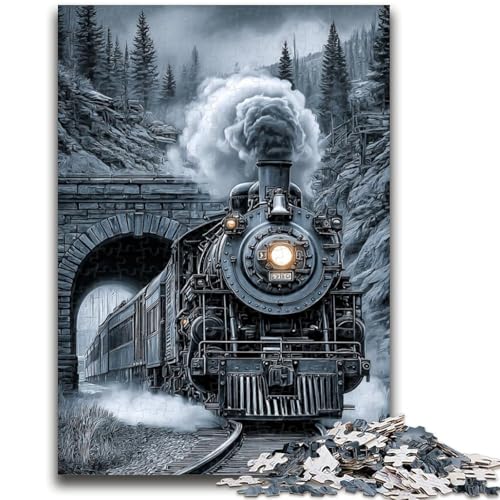 Schwarz-weißes Zug-Puzzle für Teenager, 1000 Teile, Lernspiele, Heimdekoration, geeignet als Schreibtischdekoration (38x26cm) von AADSAZA