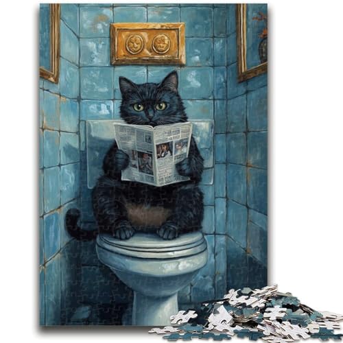 Schwarze Katze auf Toilette, Puzzle 1000 Teile für Erwachsene und Jugendliche, Spielzeug, Lernspiele, Stressabbau, Wunschliste mit Weihnachtsmann (50x75cm) von AADSAZA