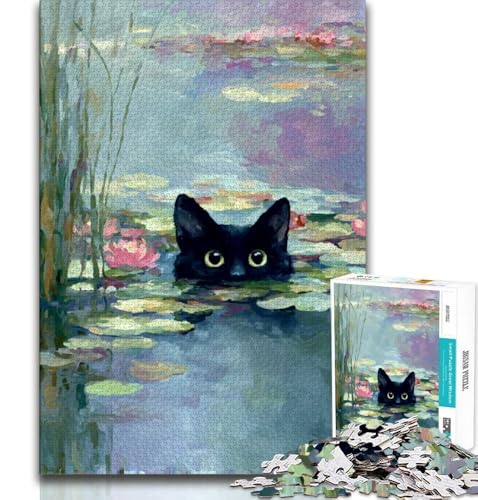 Schwarze Katze im Wasser, Puzzle für Teenager, 1000 Teile, Lernspielzeug, ganze Familie (75x50cm) von AADSAZA