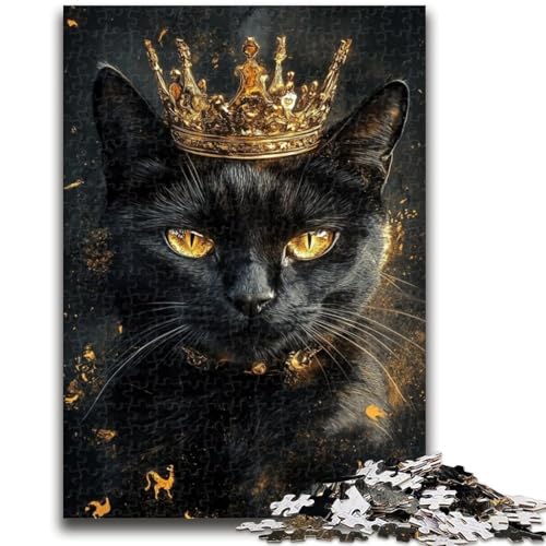 Schwarze Katze mit Krone, 1000-teiliges Puzzle für Erwachsene und Jugendliche, Quizspiel, Wanddekoration, einzigartige Geburtstags (38x26cm) von AADSAZA