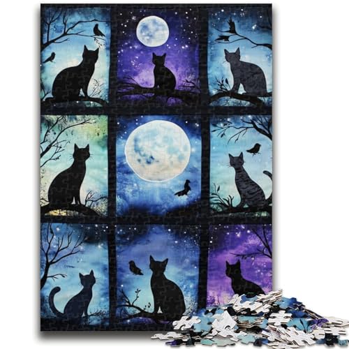 Schwarzes Katzen-Collage-Puzzle für Teenager, 1000 Teile, Mustermontage, Spaß bei Aktivitäten zu Hause, Geburtstagsgeschenk, Reisegeschenke (50x75cm) von AADSAZA