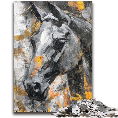 Schwarzes goldenes Pferd, 1000 Teile Puzzle für Jugendliche und Erwachsene, Spielzeug, Lernspiele, Stressabbau, tolle Geschenke und Spielzeuge (50x75cm) von AADSAZA