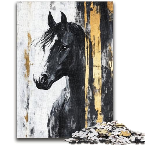 Schwarzes goldenes Pferd, 1000-teiliges Puzzle für Erwachsene und Jugendliche, Quizspiel, Wanddekoration, einzigartige Geburtstags (38x26cm) von AADSAZA