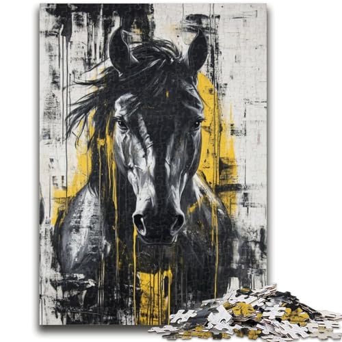 Schwarzes goldenes Pferd, 1000-teiliges Puzzle für Erwachsene und Jugendliche, anspruchsvoll zu vervollständigen, Aber unterhaltsam und humorvoll, mit passendem Poster und Quizblatt (50x75cm) von AADSAZA