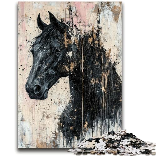 Schwarzes goldenes Pferd, 1000-teiliges Puzzle für Erwachsene und Jugendliche, für Lernspiele, Herausforderungsspielzeug, einzigartige Heimdekoration und Geschenke (50x75cm) von AADSAZA