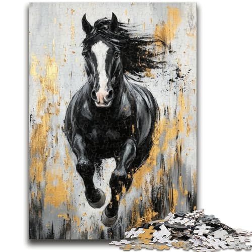 Schwarzes goldenes Pferd-Puzzle für Erwachsene, 1000-teiliges Puzzle, Denkspiel, Wanddekoration, einzigartige Geburtstags (50x75cm) von AADSAZA