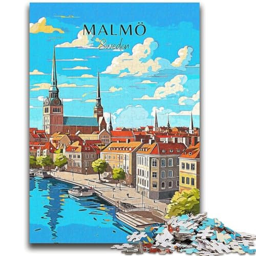 Schweden-Malmö-Reisepuzzle 1000 Teile für Teenager, hilft dem Gehirn beim Trainieren, süchtig machendes Spielzeug, um Geduld zu fördern, tolles Geschenk (50x75cm) von AADSAZA