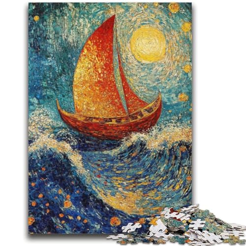 Segelboot-Ölgemälde, 1000-teiliges Puzzle für Erwachsene und Jugendliche, Spielzeug, Lernspiele, Stressabbau, geeignet als Schreibtischdekoration (38x26cm) von AADSAZA